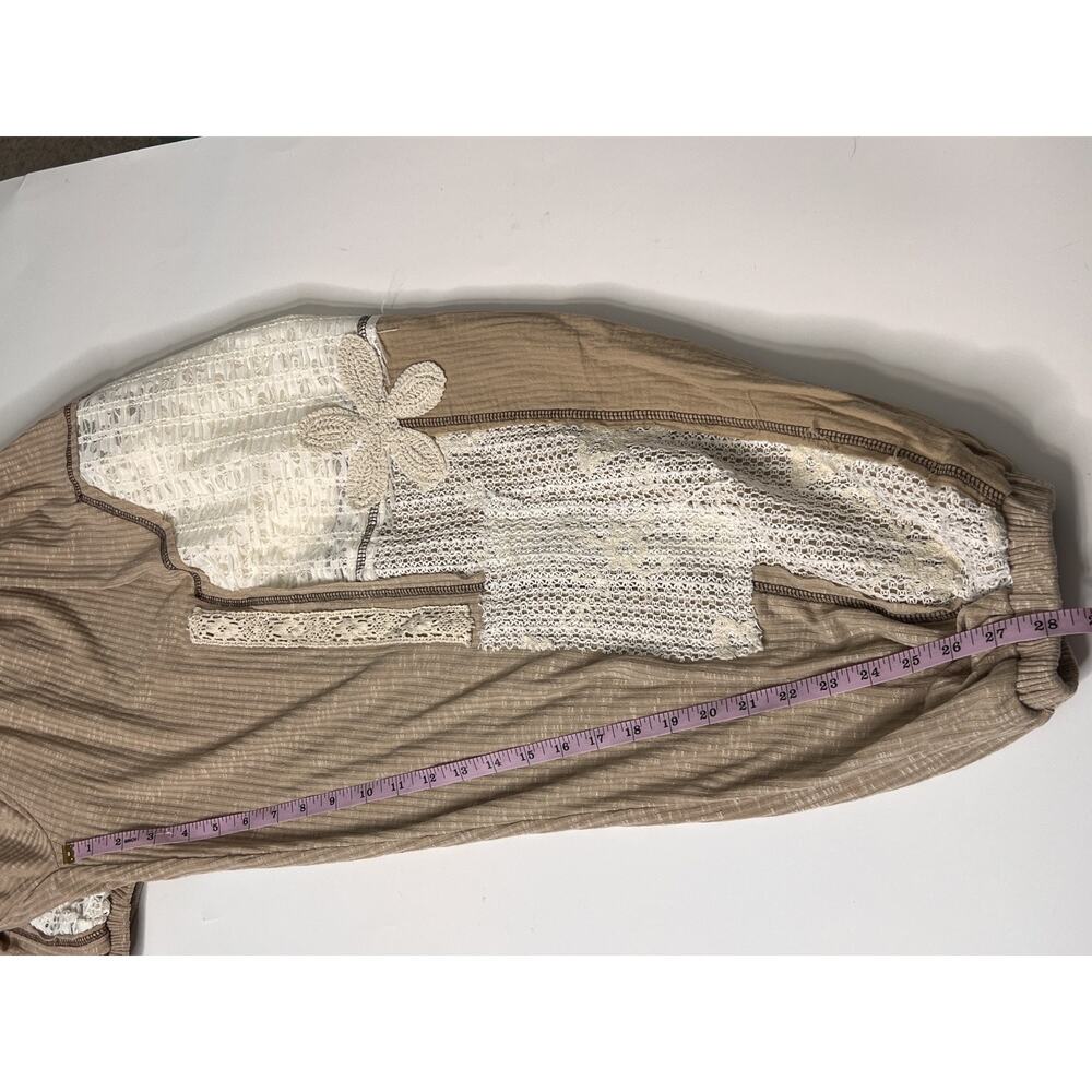 POL Patchwork Lace Harem Jogger Pants Women's Small Brown White Drawstring - Picture 10 of 10